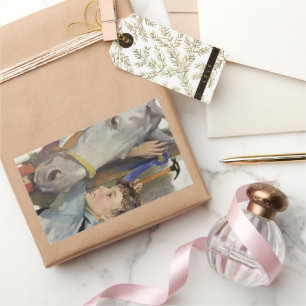 Vintage Race Horse, Blue Ribbon Winner with a Boy Rectangular Sticker