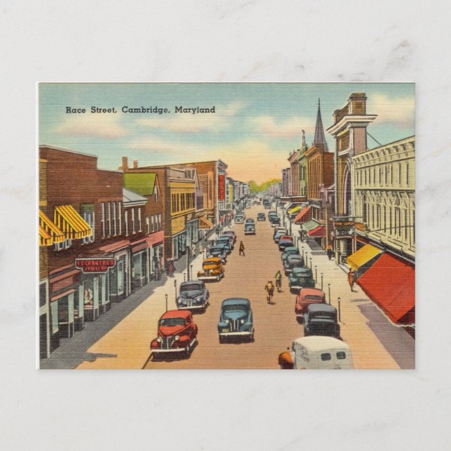 Vintage, Race Street, Cambridge, Maryland Postcard (Front)