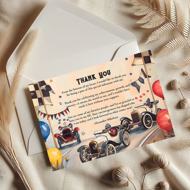 Vintage Racing Boys Birthday Party Thank You Card (Creator Uploaded)