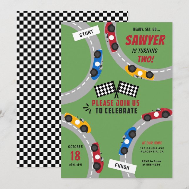 Vintage Racing Car Birthday Party  Invitation (Front/Back)