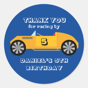 Vintage Racing Car for Kids Boys Birthday Party Classic Round Sticker