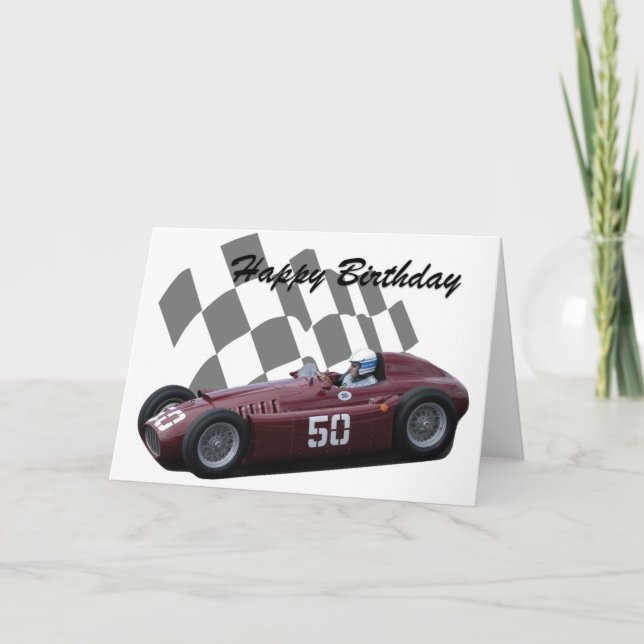 Vintage Racing Car Happy Birthday 7 Card (Front)