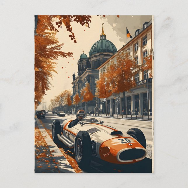 Vintage racing car in Berlin Postcard (Front)
