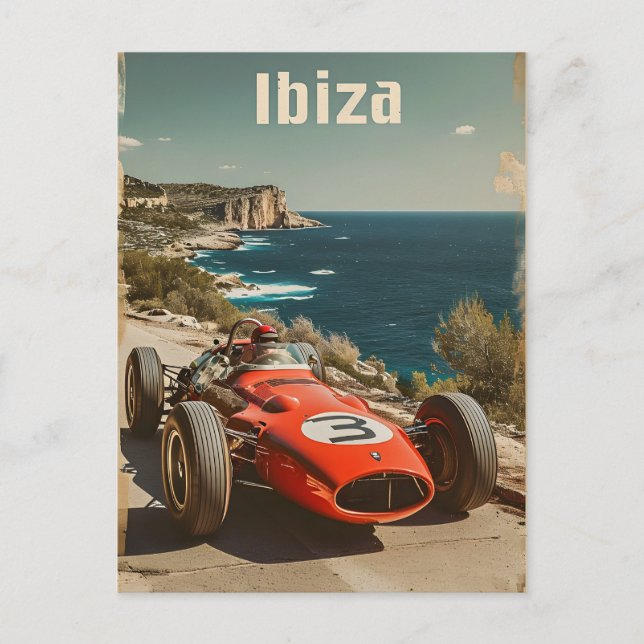 Vintage Racing Car in Ibiza Postcard (Front)
