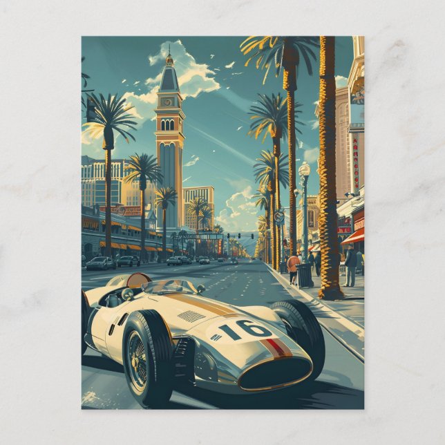 Vintage racing car in Las Vega Postcard (Front)
