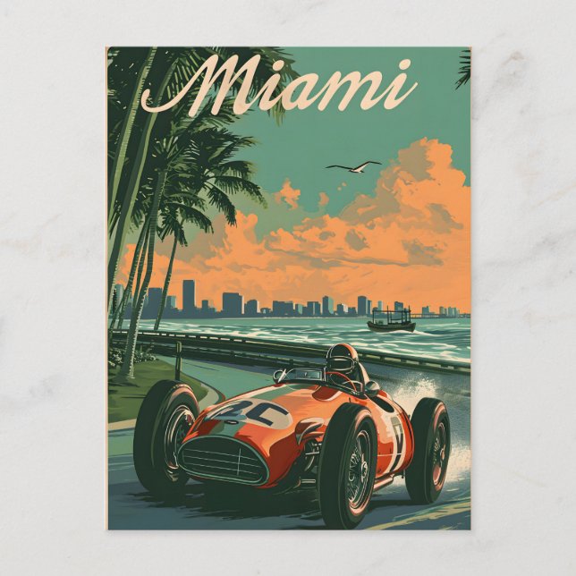 Vintage racing car in Miami Postcard (Front)