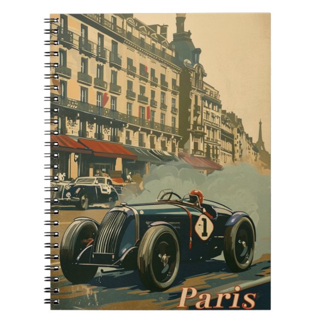 Vintage Racing Car in Paris Notebook (Front)
