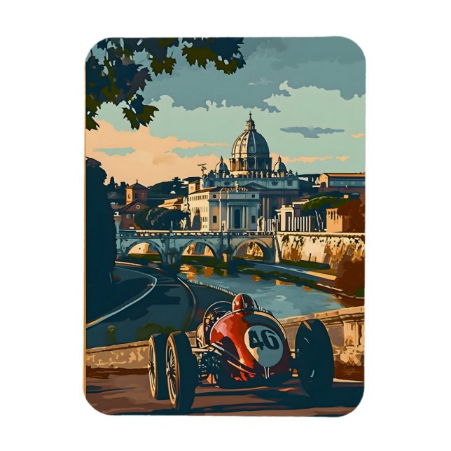 Vintage Racing Car in Rome Magnet (Vertical)
