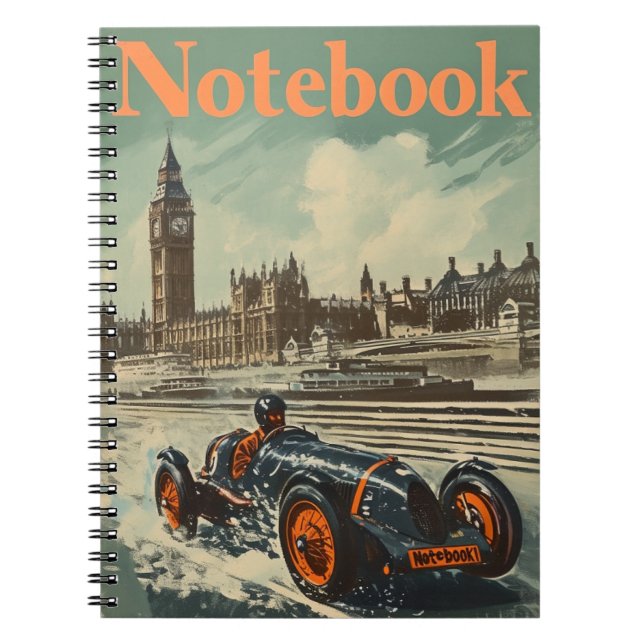 Vintage Racing Car London Big Ben Notebook (Front)
