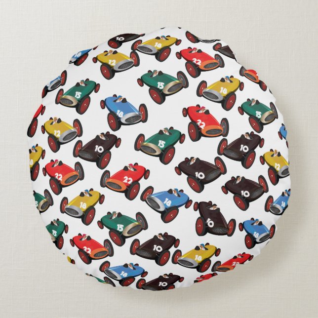 Vintage Racing Cars Round Cushion (Back)