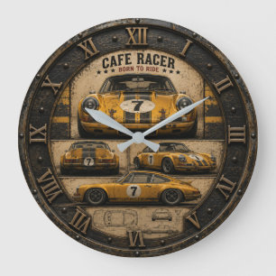 Vintage Racing Sports Car Classic Yellow Coupe Large Clock