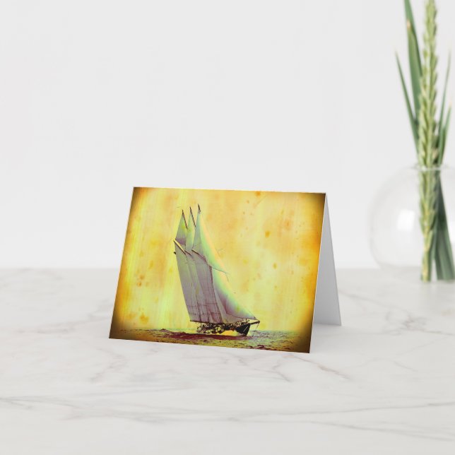 Vintage Racing Yacht Note Card (Front)