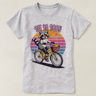Vintage Racoon Biking See Ya Soon Retro Sunset T-Shirt
