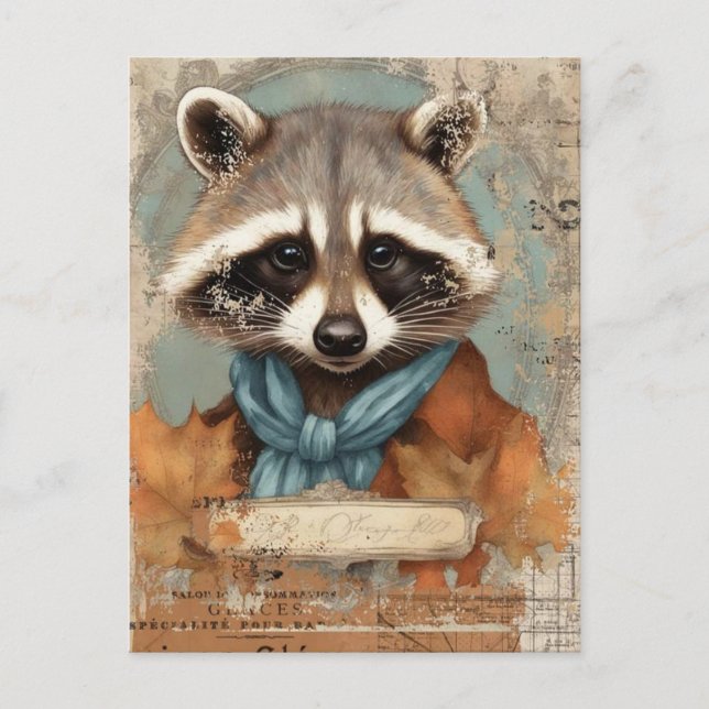 Vintage Racoon Collage Postcard (Front)