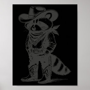 Vintage Racoon Cowboy Cowgirl Trash Panda Western Poster