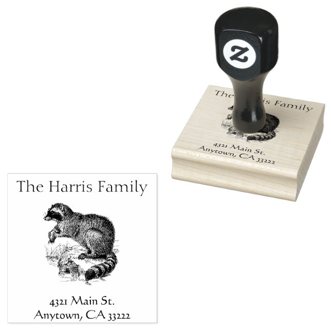 Vintage Racoon Illustration Personalised Rubber Stamp (Stamped)