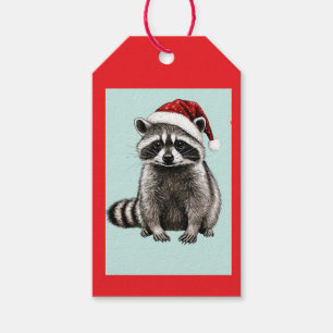 VINTAGE RACOON IN SANTA HAT GIFT TAG