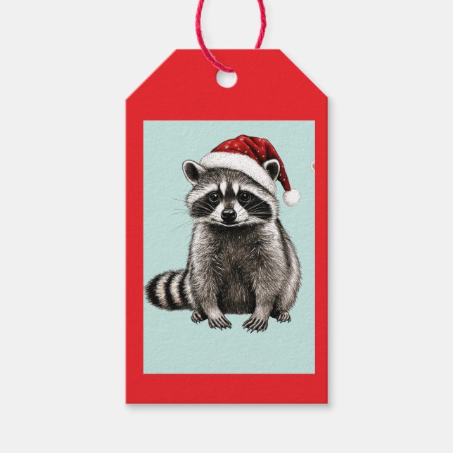 VINTAGE RACOON IN SANTA HAT GIFT TAG (Front)
