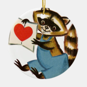 Vintage Racoon Love Ceramic Tree Decoration