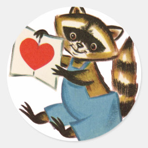 Vintage Racoon Love Classic Round Sticker