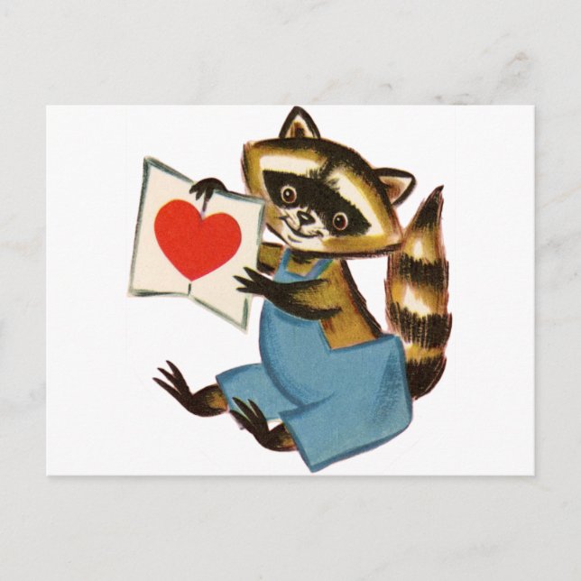 Vintage Racoon Love Postcard (Front)