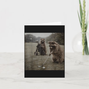 Vintage Racoon Playing Golf Golfer Golf Lovers Card