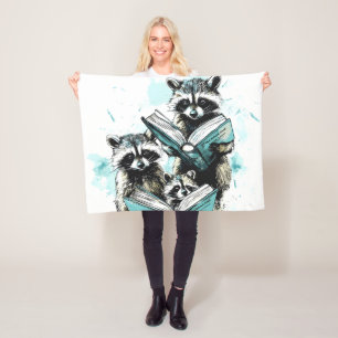 Vintage Racoon Readers Club Fleece Blanket