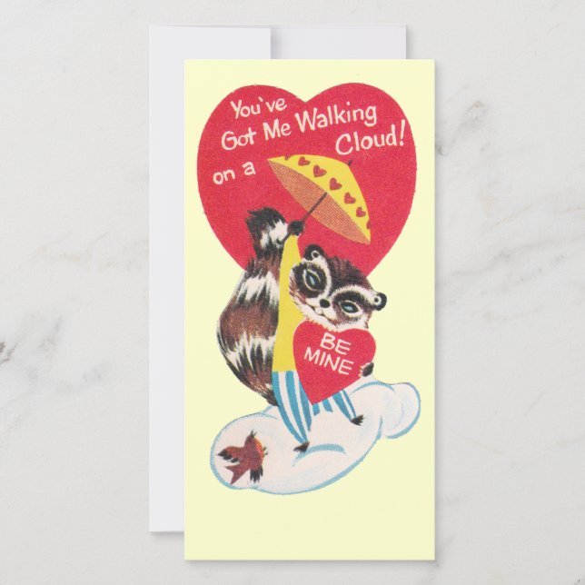 Vintage Racoon Valentine Holiday Card (Front)