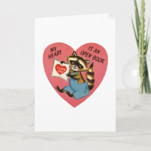 Vintage Racoon Valentine Holiday Card