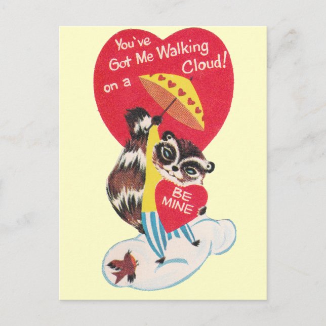Vintage Racoon Valentine Holiday Postcard (Front)