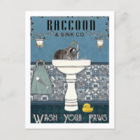 Vintage Racoon Wash Your Hands Sink