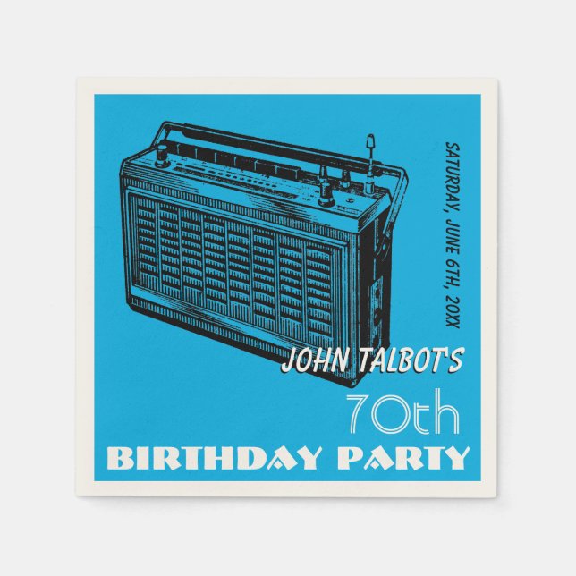Vintage Radio 70th birthday Party Paper Napkins (Front)