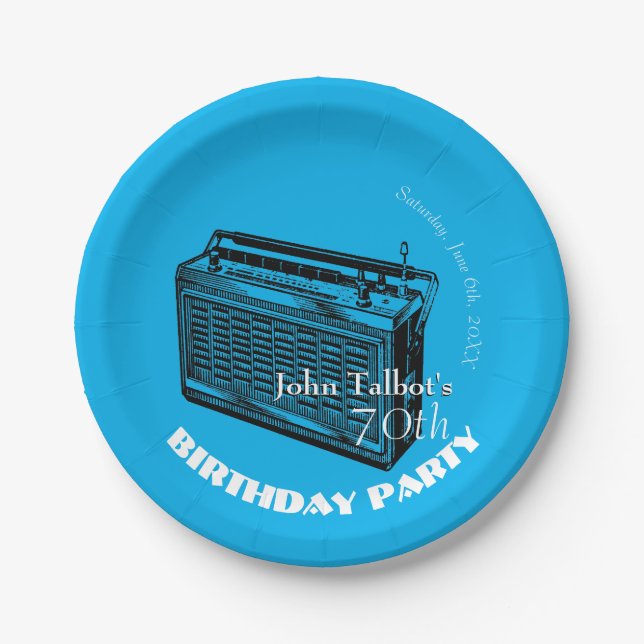 Vintage Radio 70th birthday Party Paper Plate (Front)