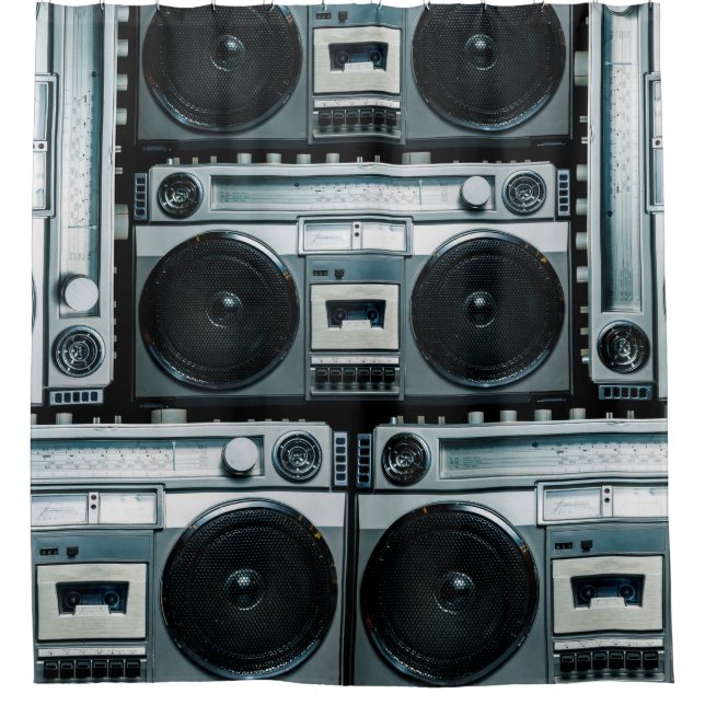 Vintage radio boombox shower curtain (Front)