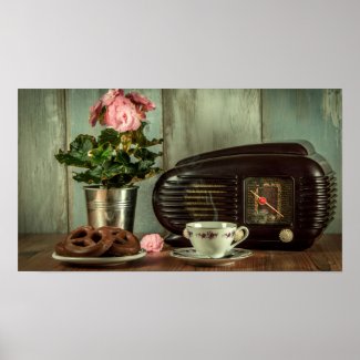 Vintage Radio China Set Flowers and Pretzel Poster