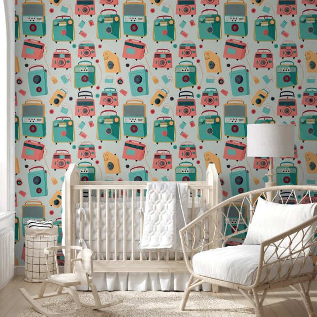 Vintage Radio Illustration Wallpaper (Kids)