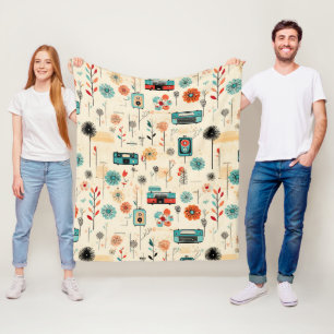 Vintage Radio Wildflower Cream Botanical Fleece Blanket