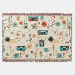 Vintage Radio Wildflower Cream Botanical Throw Blanket