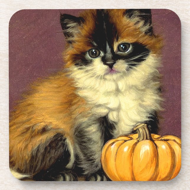 Vintage Ragdoll Halloween Cat Coaster (Front)