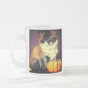 Vintage Ragdoll Halloween Cat Frosted Glass Coffee Mug