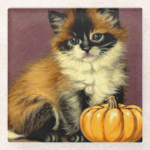 Vintage Ragdoll Halloween Cat Glass Coaster