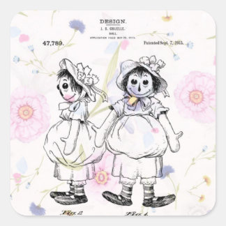 Vintage Raggedy Ann Doll from 1915 Patent Print Square Sticker