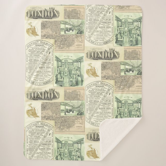 Vintage Railroad Newspaper Advertisements Collage  Sherpa Blanket (Front)