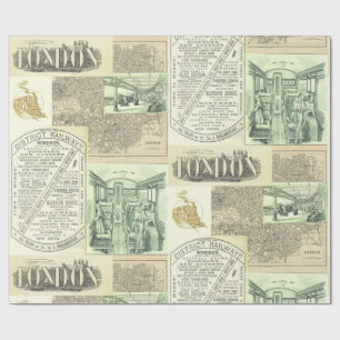 Vintage Railroad Newspaper Advertisements Collage Wrapping Paper