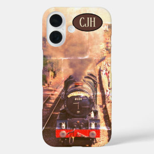 Vintage railroad steam loco, your monogram iPhone 16 case