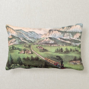 Vintage Railroad Train Crossing the Plains Lumbar Cushion