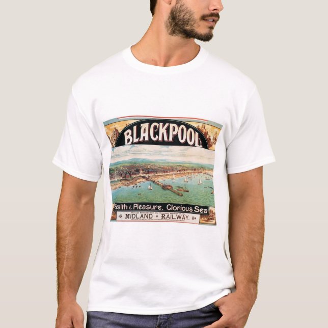 Vintage Railway Advert Blackpool England UK T-Shirt (Front)