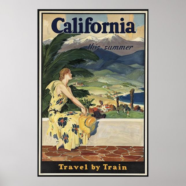 Vintage Railway California Travel Advertisement Poster (Front)