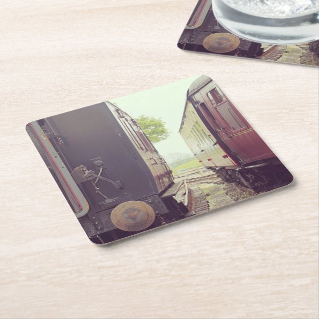 Vintage Railway Carriages Square Paper Coaster (Angled)
