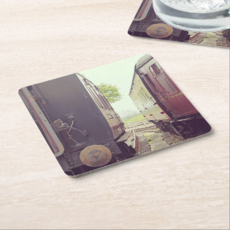 Vintage Railway Carriages Square Paper Coaster